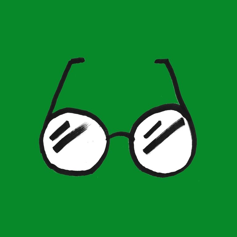 Illustration of a pair of round-rimmed glasses on a green background